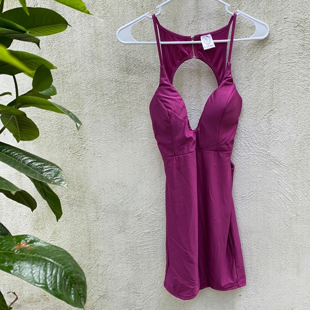 Purple Dress Underwire Plunge V Low Strappy Back